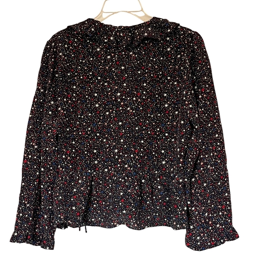 Madewell Star Print Ruffle Wrap Peplum Blouse Top Long Sleeve XL 100% Silk - Picture 7 of 9
